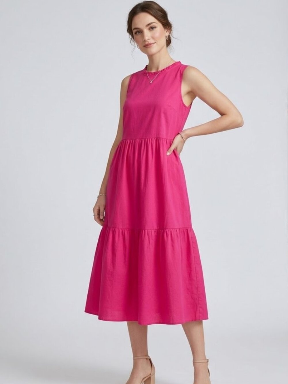 J.Crew Ruffle-Trim Tiered Poplin Midi Dress